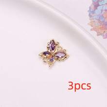 3pcs Fashionable Copper Rhinestone Butterfly Pendant, DIY Craft Jewelry Supplies For Earrings, Bracelets, Necklaces