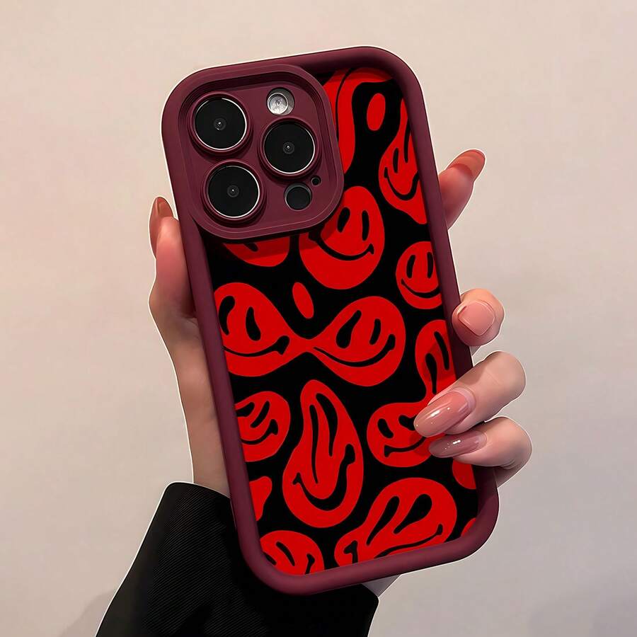 La funda para teléfono con espejo con patrón de salpicadura de cara sonriente también se puede usar como espejo y es compatible con 17, 16 Pro Max, 15 Pro Max, 13 y 12. Está hecha de TPU y brinda protección contra golpes y caídas. Es un regalo perfecto para familiares, amigos, novios/novias e ideal para cumpleaños, vacaciones o simplemente porque sí. - Burdeos - Ver 1