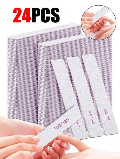 12件套专业指甲锉套装，包含指甲抛光块、指甲锉和抛光块，以及100/180目双面可重复使用的紫色条纹砂纸板，适用于亚克力指甲 - 是居家和美甲沙龙的理想之选，美甲护理产品，美甲工具，美甲用品，1/5/12/24/35/45/50件装指甲锉，新年派对用品，送给女性和女孩的礼物