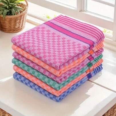 2/4/8pcs Kitchen Dish Towel, Made Of High-Quality, SuperAbsorbent, Soft Cotton With A Waffle Weave, Featuring AColorful Checkered Pattern. These Large RectangularCloths Are Ideal For Washing And Drying Dishes, Washable Kitchen Towels & Tea Towels Suitable For LivingRoom, Bedroom, Bathroom, Kitchen,Suitable For Home Use