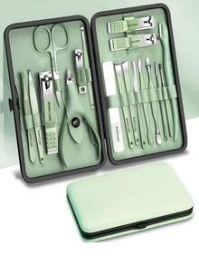 18pcs Classic Manicure & Pedicure Tool Kit, Includes Nail Clipper, Cuticle Nipper, Tweezers, Nail File And Stainless Steel Cuticle Pusher - Fragrance-Free Manicure & Pedicure Set - Black and Pink - View 6