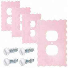 4 Pcs Scalloped Duplex Outlet Covers Wall Plate Room Decor Metal Cute Decorative Outlet Cover For Bedroom Home Decor - Pink - View 2