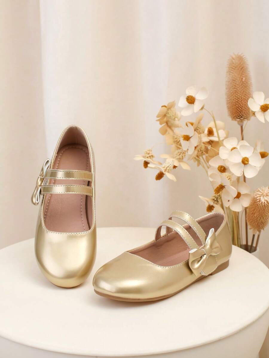 Girls' Fashion Metallic Flat Shoes, Versatile For Teenagers And Dance - Gold - View 1