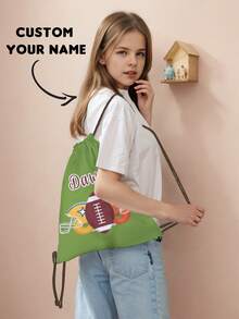 1pc Customized Name Cartoon Football Pattern Drawstring Backpack, Can Be Customized According To Your Unique Design, Perfect For Children, Print Your Own Name Or Print Sister And Classmate's Name As A Gift To Give To Others - Multicolor - View 4
