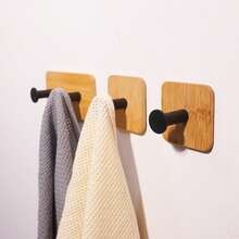 1 pieza Gancho de pared de madera, sin necesidad de perforar, gancho adhesivo resistente para abrigos, cocina, baño, entrada - Multicolor - Ver 3