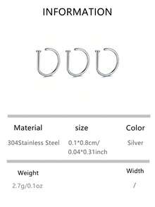 1pc/3pcs/5pcs Stainless Steel D-Shape Fake Nose Ring Jewelry, Piercing Accessory For Men Daily Wear And Parties - Multicolor - View 19
