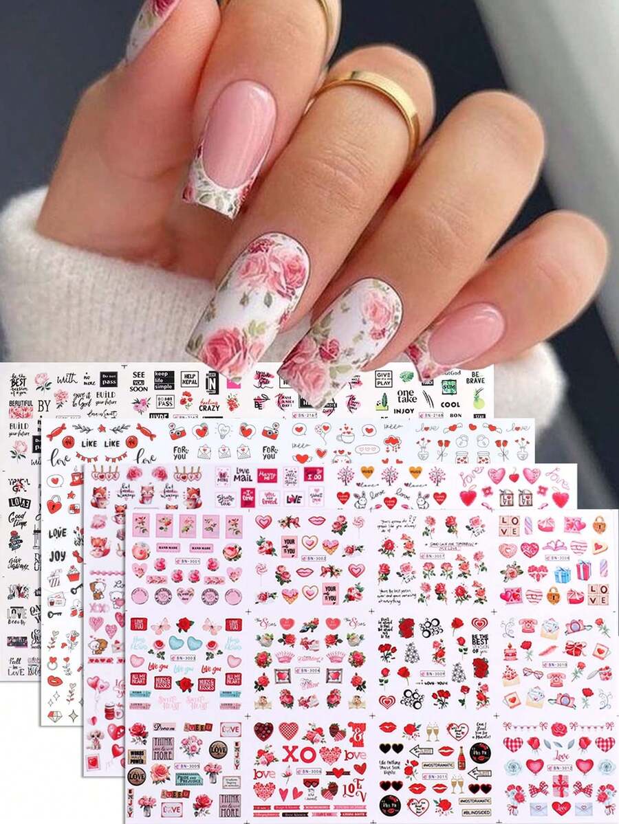 Bộ 4 miếng dán móng tay chủ đề Ngày Valentine, bao gồm các họa tiết hoa nở, hoa hồng, trái tim, cây sô cô la, thích hợp cho nghệ thuật vẽ móng, ngâm nước hoặc dán trang trí. Tự tay tạo nên những thiết kế hoạt hình dễ thương, tạo nên những bộ móng tinh tế. - Nhiều màu - Xem 1