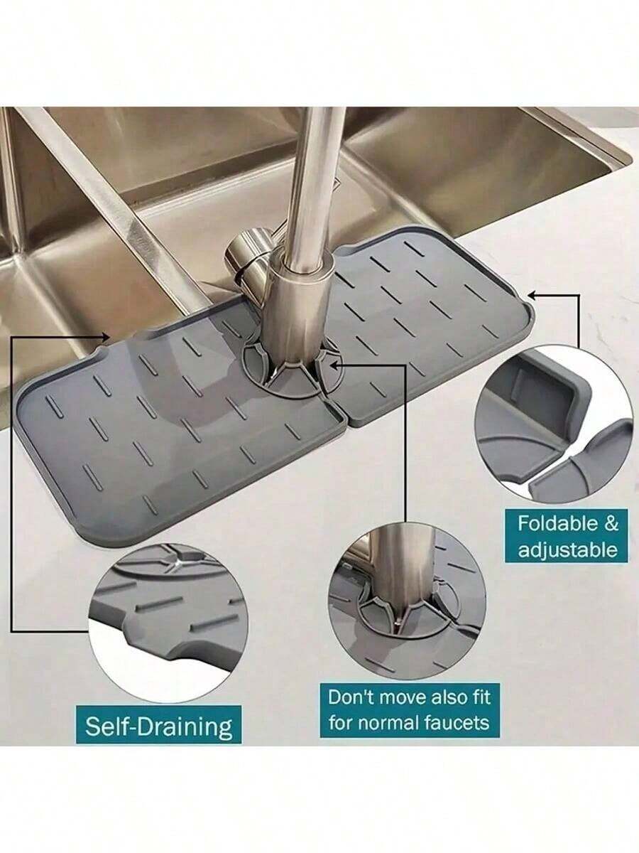 1pc Kitchen Sink Splash Guard, Silicone Faucet Mat Sink Water Splash Guard, Faucet Splash Catcher, Silicone Deflector Under The Faucet, Keep Kitchen And Bathroom Sinks Dry - Multicolor - View 1
