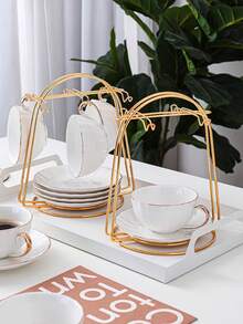 Minimalist Mug Hook, Foldable Cup & Saucer Iron Rack, Niche Design Sense Black/Gold Foldable 6/4 Cup & Saucer Iron Rack