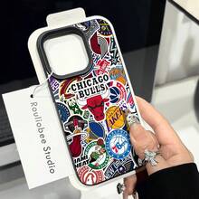 Estuche para teléfono con patrón de logotipos de equipos de baloncesto compatible con estuches para teléfonos   17  16 Pro Max  15 Pro Max  13 y  12 Resistente al agua, a caídas y rayones Una excelente opción para familiares, amigos, seres queridos, novios/novias y regalos de Año Nuevo - Negro - Ver 5