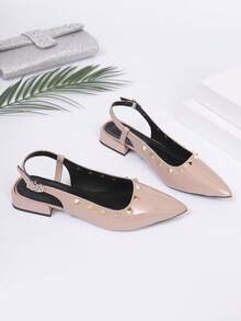 Giày sandal đế bằng đính đá, mũi nhọn, giày dự tiệc, giày bít mũi, quai ngang, kiểu dáng thời trang mạng xã hội, màu hồng, thích hợp cho thanh thiếu niên và học sinh. - Hồng - Xem 6