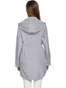 Women's Long Raincoat With Hood Outdoor Lightweight Windbreaker Waterproof - Lgr - Xem 6