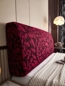 1pc Leaf Pattern Plush Headboard Cover, Stretchy, Soft & Breathable, Suitable For Various Occasions