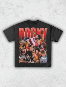 Vintage 90s ROCKY BALBOA Tee Shirt Homage Retro Classic Graphic Tee Bootleg Bestseller Unisex Sport Sweatshirt Gift - 黑色 - 查看 1