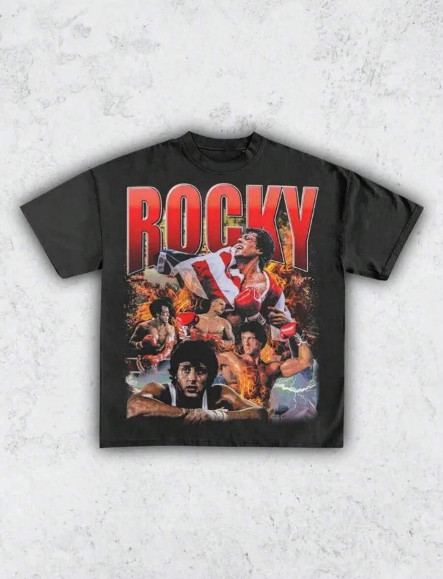 Vintage 90s ROCKY BALBOA Tee Shirt Homage Retro Classic Graphic Tee Bootleg Bestseller Unisex Sport Sweatshirt Gift - 黑色 - 查看 1