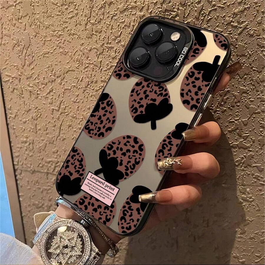 Carcasă de telefon cu imprimeu leopard, ghepard, 1 buc., compatibilă cu Apple Phone 11, 12, 13, 14, 15, 16, 17 Pro Max X, 7plus, 8plus, Xs Max XS, silicon rezistent la șocuri, stil vintage feminin, drăguț, la modă, poate fi dăruită prietenilor, poate fi dăruită unui iubit/iubită. - Negru - Vizualizare 1