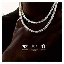 3.0-6.5mm Round Moissamite Necklace - Hip Hop Rock Style, 925 Sterling Silver, Couple Style, Perfect For Engagement, Proposal, Birthday And Anniversary Gifts - 45cm/17.71inch - 查看 5