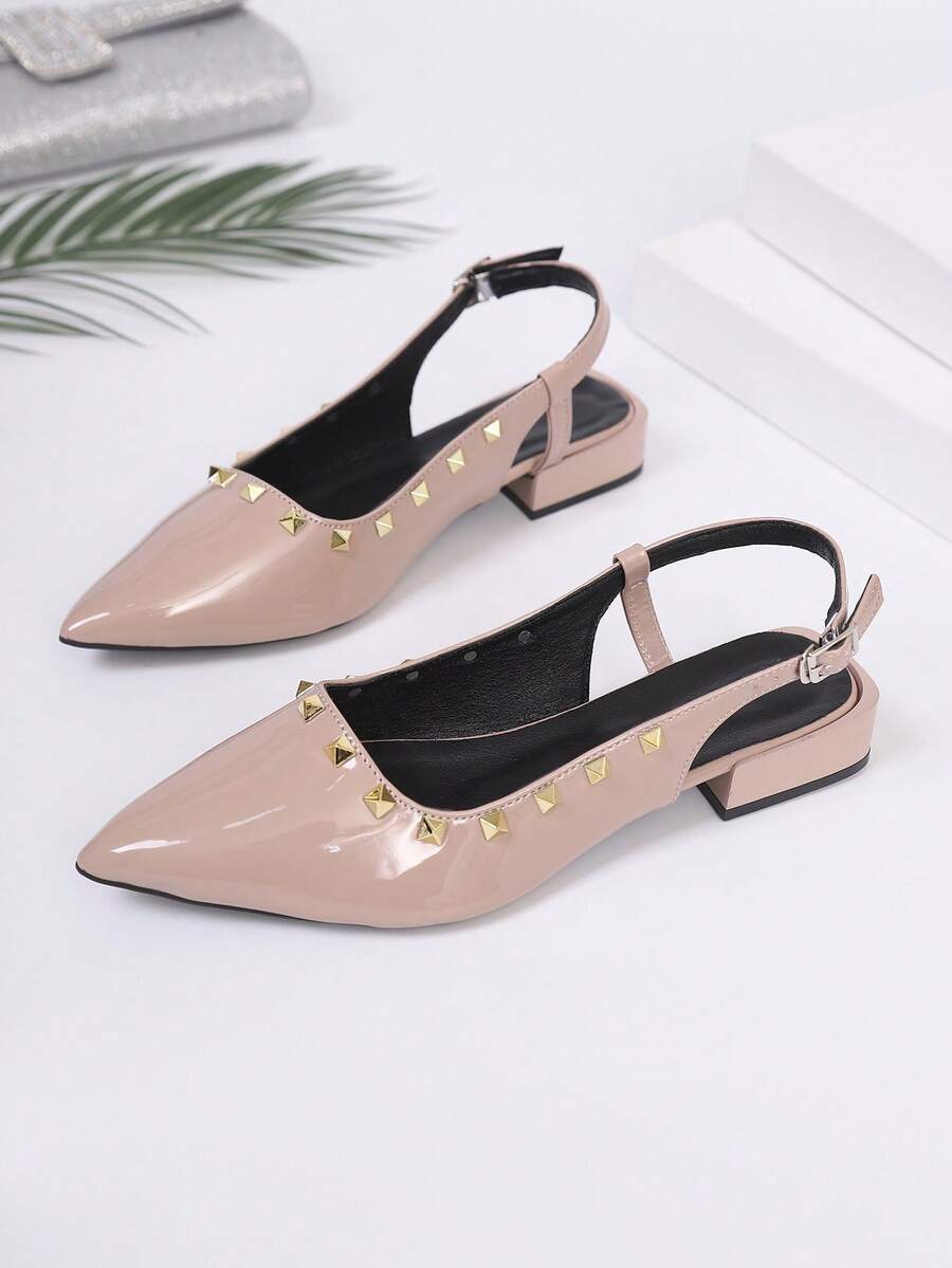 Giày sandal đế bằng đính đá, mũi nhọn, giày dự tiệc, giày bít mũi, quai ngang, kiểu dáng thời trang mạng xã hội, màu hồng, thích hợp cho thanh thiếu niên và học sinh. - Hồng - Xem 1