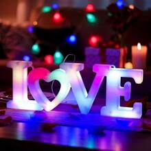 单字母发光装饰灯，情人节告白夜灯 LOVE，适用于家庭节日、婚礼、生日、酒吧、商店和户外装饰，为您的庆祝活动和派对增添氛围和灯光效果（需要两节 AAA 电池，不包含在内） - 彩色 - 查看 6