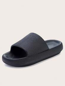 Women'S Solid Color Slides, Casual Soft Sole Bathroom Non-Slip Shoes, Lightweight Sliding Indoor Shoes - màu đen - Xem 2