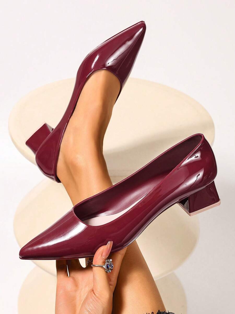 2025新款女士时尚浅金色镜面金属玛丽珍鞋，适合通勤、约会、派对、度假、春季穿着，简约系带平底鞋，新款水晶约会高端时尚纯色高跟凉鞋，大码女鞋 - 紅色 - 查看 1