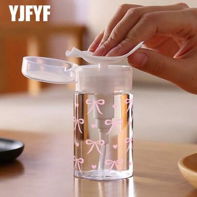 1pc  Portable Press-Type Dispensing Bottle, Transparent Plastic Empty Bottle With Flip Cap, Travel Cosmetic Sample Bottle With Bow And Heart Pattern, Makeup Remover/Toner Dispensing Container, Travel Skincare Empty Bottle