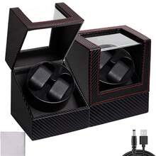 Automatic Double Watch Winder Display Box Rotator Watches Display Case Organizer - Black - View 12