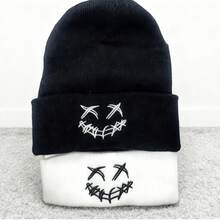 2pcs Valentine's Day Couples Acrylic Embroidered Beanies, Knitted Hats, Unisex Outdoor Casual Hats With Embroidery And Geometric Patterns, Warm Wool Hats For Autumn/Winter - A - View 9