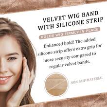 新款假发带，T型蕾丝天鹅绒材质，带硅胶扣，可固定假发，升级版假发固定围巾式头带，可调节式固定扣 - 彩色 - 查看 2