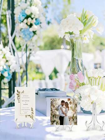 透明塑料展示架，托盘架支架，适用于展示婚礼、圣诞节、家居装饰、生日、派对和餐桌装饰的图片或照片；可放置相框或其他物品，也适用于盘子、艺术品、证书、明信片、海报等。