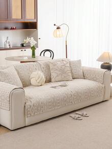 1件复古几何图案半磨砂提花沙发垫，新款毛绒座椅垫，宠物防抓，适用于1-4座沙发，四季通用，可机洗 - 米色 - 查看 8