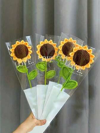 10pcs Handmade Crochet Sunflowers, Everlasting Artificial Woven Sunflowers, Smiling Knitted Realistic Sunflowers, Preserved Flowers, Best Gifts For Christmas, Birthday, Wedding, Graduation, Teacher's Day. Suitable For Restaurant, Room, Bedroom Decor, Holiday Gifts And Party Decorations, Christmas Home Decor.