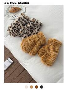 Luxury Plush Faux Fur Tiger Print Mittens For Women, Warm Winter Gloves, Windproof, Cute Furry Versatile Gloves - Multicolor - View 2
