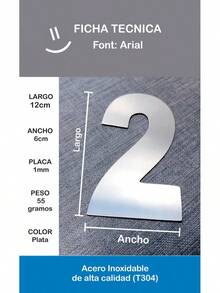 TendenciaNúmeros Residenciales Arial 12cm Ultra Light Stainless Steel de primera calidad - 5 - cinco - Ver 3