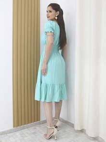 Plain Midi Party Dress With Elastic Waist - 綠色 - 查看 2