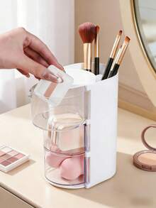 旋转多层化妆品收纳盒，透明防尘化妆工具收纳盒，精致化妆海绵收纳盒，桌面化妆品整理盒，化妆品盒，粉扑收纳盒，珠宝收纳盒