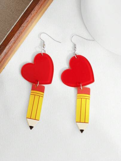 1 Đôi bông tai thời trang tối giản hình bút chì màu, họa tiết hình học dễ thương, hoạt hình, thích hợp cho năm học mới hoặc Ngày Nhà giáo.