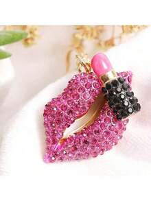 1pc Women's Creative & Fashionable Rhinestone-Studded Red Lips Keychain, Charm Lip Key Ring Gift For Girlfriend On Anniversary Or Valentine's Day Car Accessories Bag Charm School Cute Goth Y2k - Bright Pink - View 4