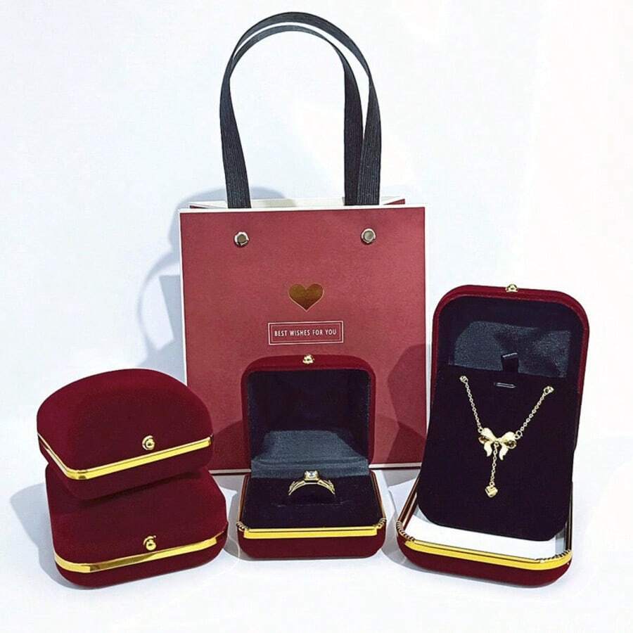 1pc Premium Jewelry Box For Rings, Bracelets, Necklaces, Earrings And Accessories - Red - View 1