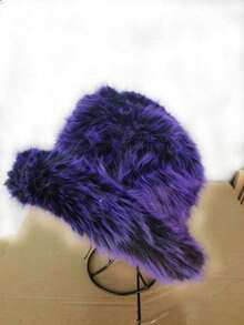 1pc Faux Fox Fur Bucket Hat, Faux Mink Fur Thick & Fashionable High-End Gift Cap - Purple Gradient - View 2