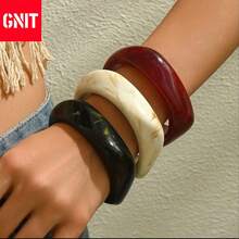 GNIT Who Gets It?! I Stacked These 3 Bracelets And Got Asked For The Link 800 Times When I Went Out! Geometric-Pattern Acrylic Bracelets #Goldlayeredbracelet #OTclaspjewelry Y2K Retro + Minimalist Luxury Multi-Element Combo Set - Black Coffee + Milk Lines + Reddish Brown - View 1