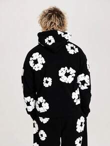 Harajuku Casual Loose Hoodie With Flower Print For Men And Women Unisex Long Sleeve Floral Pullover Versatile Casual Sweatshirt Menswear Tops Los Boyz Merch Sold Black  Spring/Fall    Loose    Pocket  Rib-Knit    Halloween  Christmas - 黑色 - 查看 6