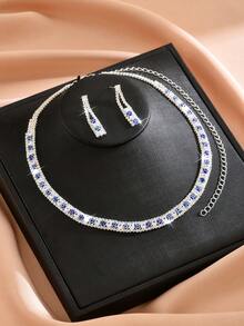 3件套恶魔之眼新娘女孩时尚水晶项链套装，性感珠宝套装，适合婚礼、生日礼物、日常佩戴。