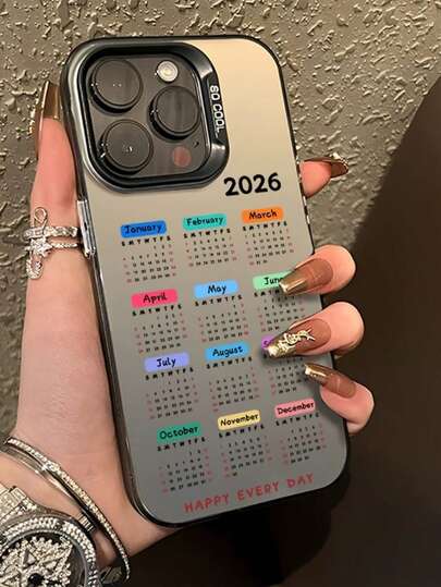 2026 Calendar Pattern Energetic Phone Case, Compatible With Apple 17/16/XR/11/12/13/14/15 Plus Pro Max/PLUS And Other Models, Durable, Anti-Fingerprint, Birthday Gift, Perfect New Year Gift For Girlfriend, Boyfriend, Husband, Wife