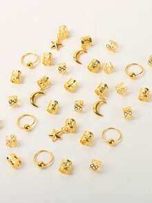 30件套金色3D星月装饰套装，波西米亚风可爱嘻哈发夹、发箍、发卡，开斋节礼物，派对配饰 - 金色 - 查看 4