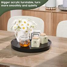 Turntable Vanity Tray 10 Inch For Perfume Candle Bamboo Kitchen Sink Countertop Organizer Keep Glass Sponge And Soap Bathroom Coffee Table Decorative Black VFLZ - Đen + 12" x 12" x 1,5" - Xem 4