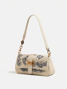 2026新款时尚女士单肩包，优雅奢华女士包，复古刺绣设计，法棍包款式，多功能精致工艺腋下包，通勤风格单肩/斜挎包 - 米色 - 查看 10