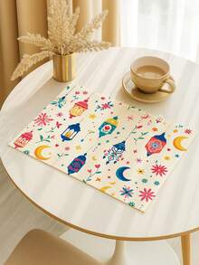 4Pcs Ramadan Placemats Colorful Cartoon Stars Moons Place Mats Kids Festival Family Iftar Party Table Mats - White - View 3