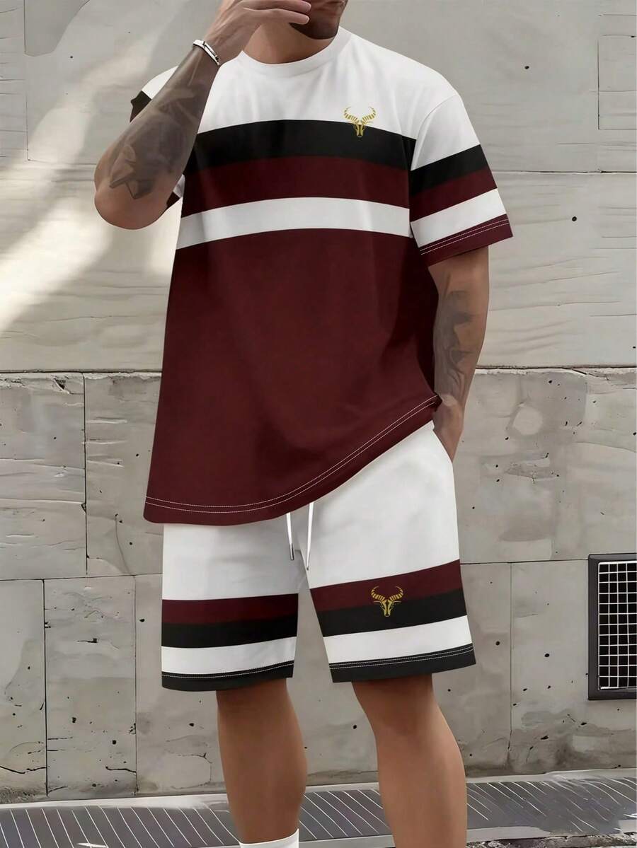 男士时尚休闲Logo印花短裤套装 - 彩色 - 查看 1