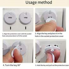 30个/25个/20个/10个装欧标/法标插头保护盖（带钥匙），婴儿安全电源插座盖，儿童安全插头盖，适用于电源插座，易于安装，坚固可靠，家庭和办公室儿童安全防护套装 - 彩色 - 查看 10